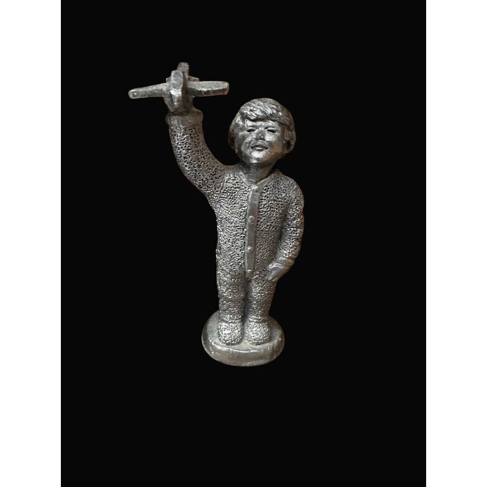 1998  Michael Ricker  Pewter Figurine‎ Boy With Airplane 5" Vintage Collectible
